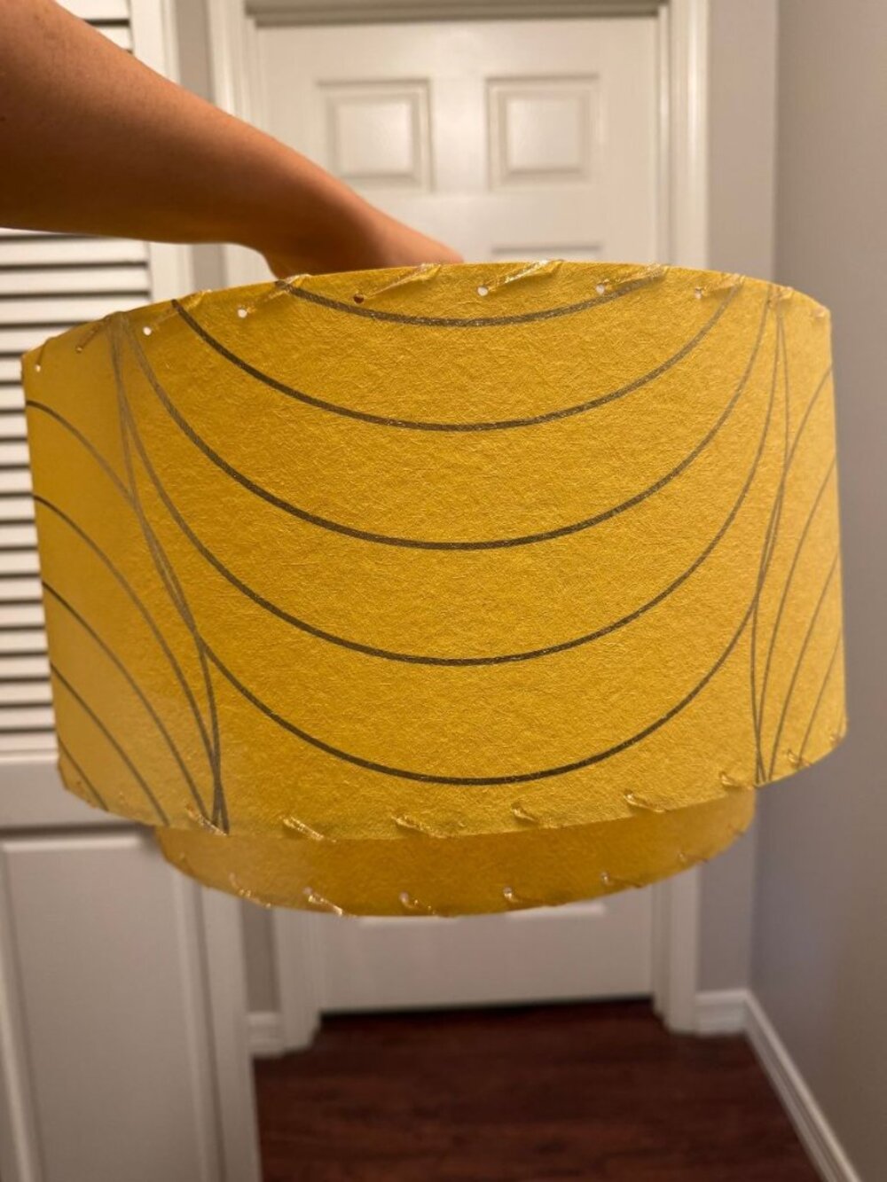Mid Century Modern 2-Tier Fiberglass Lamp Shade, Yellow & Gold Atomic Style -NEW